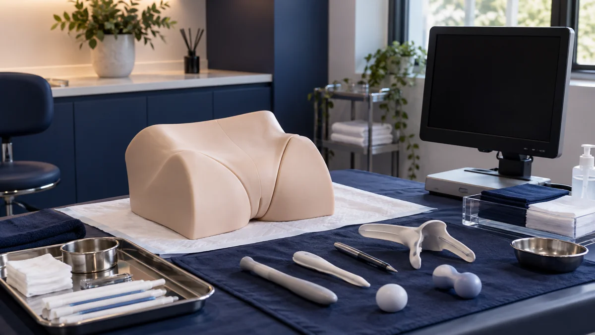 Unoccupied clinical simulation workbench with a practice model and training tools